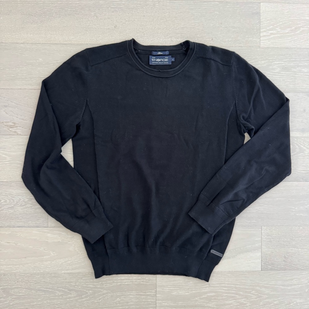 Energie Men's Black 100% Cotton Crewneck Sweater with Panel Details